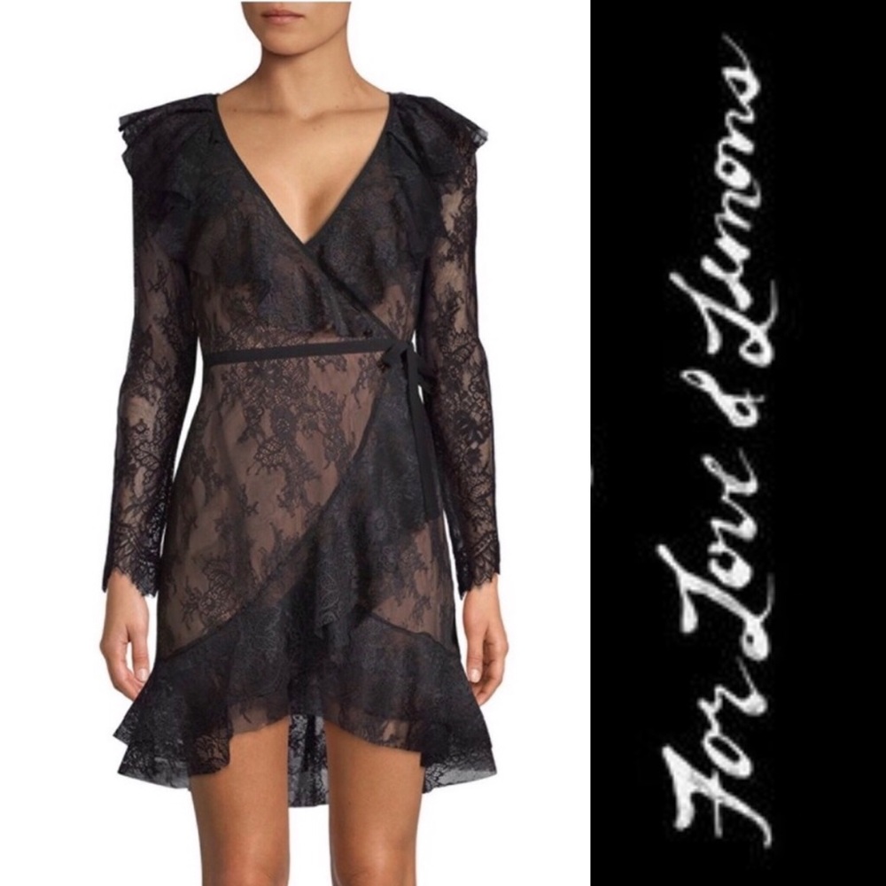 FOR LOVE & LEMONS DAPHNÉ LACE WRAP DRESS BLACK XS